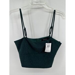 Dark Green Shimmer Crop Party Top 4SI3NNA Side Cut Out Adjustable Straps  S